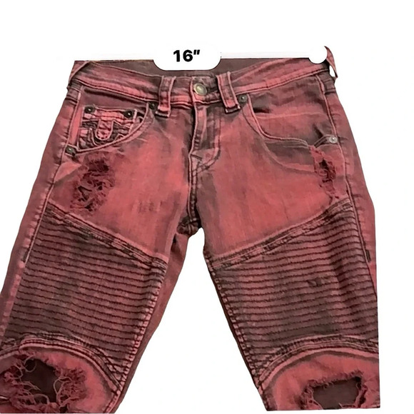 TRUE RELIGION Wine SZ  29 Motto Distressed Women’s Jeans Skinny Contrast Stitch - Picture 10 of 13
